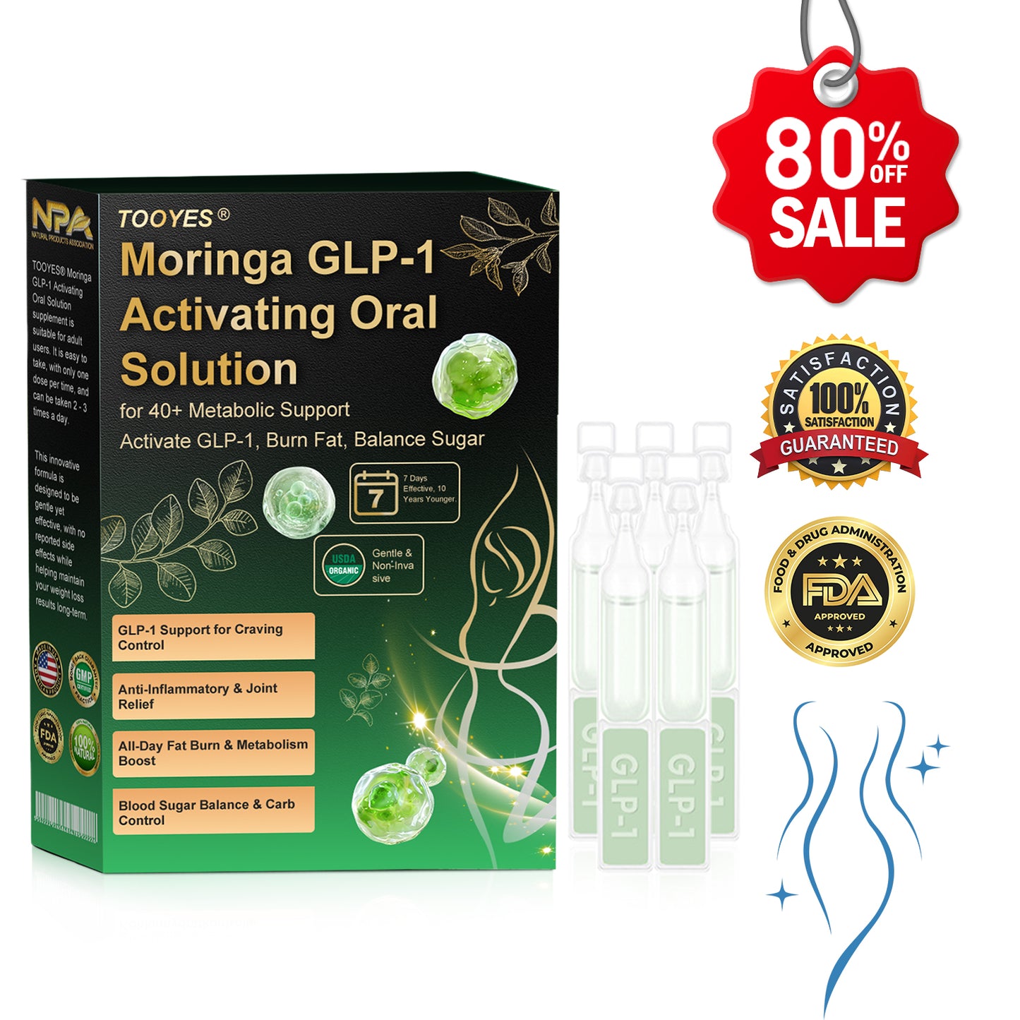 Official Store | TOOYES® Meglutide GLP-1 Activating Oral Solution-Moringa • NAD+ •Yerba Mate-Natural Support for Slimming Anti-Aging & Sugar Metabolism